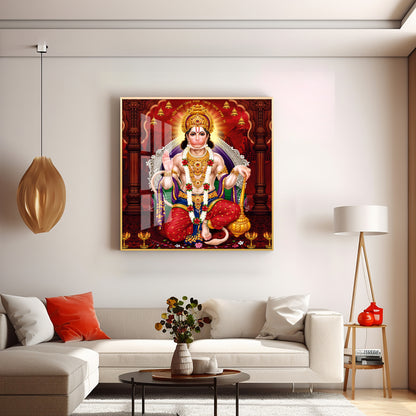 Lord Hanuman Ethereal Blessings Premium Acrylic Square Wall Art