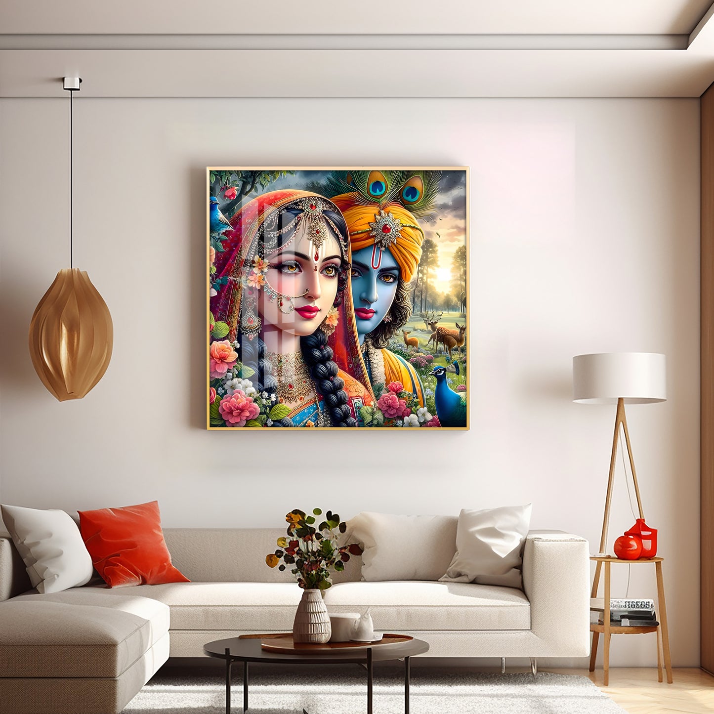 Lovely Radha Krishna Premium Acrylic Square Wall Art