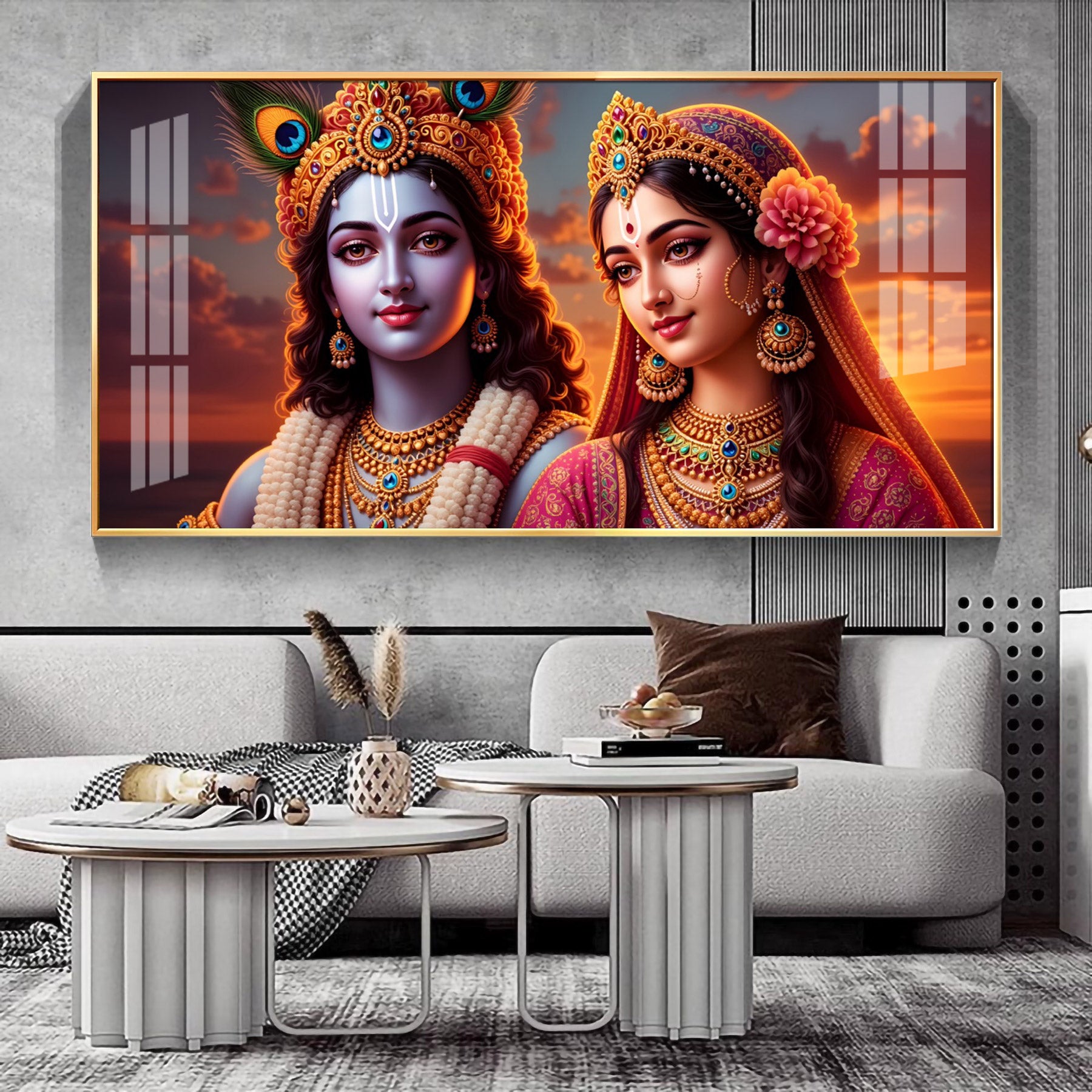 Radha Krishna Soulful Harmony Premium Acrylic Horizontal Wall Art