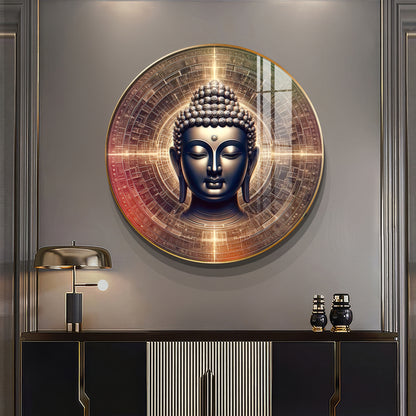Golden Buddha Aura Premium Acrylic Round Wall Art