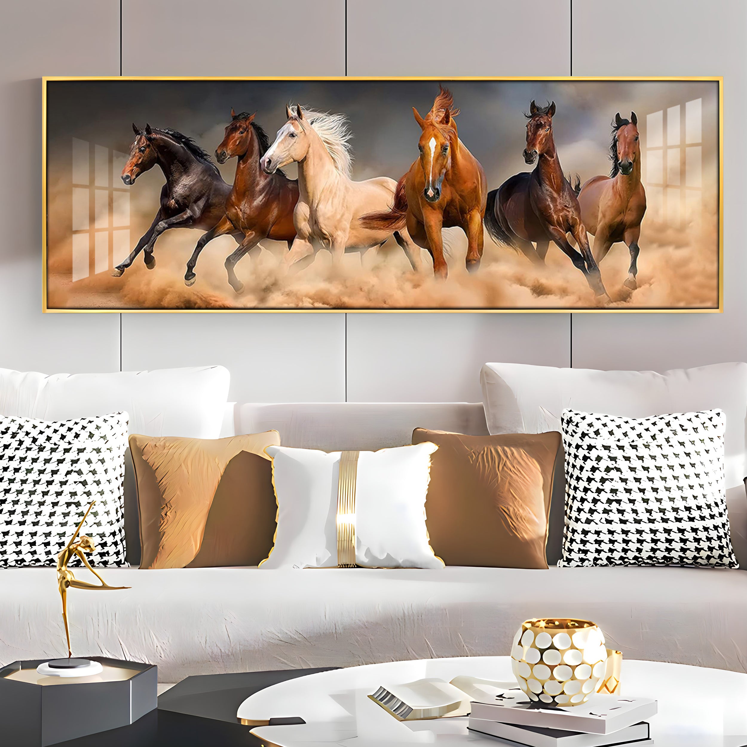 Brown Lucky Horses In Desert Premium Acrylic Horizontal Wall Art