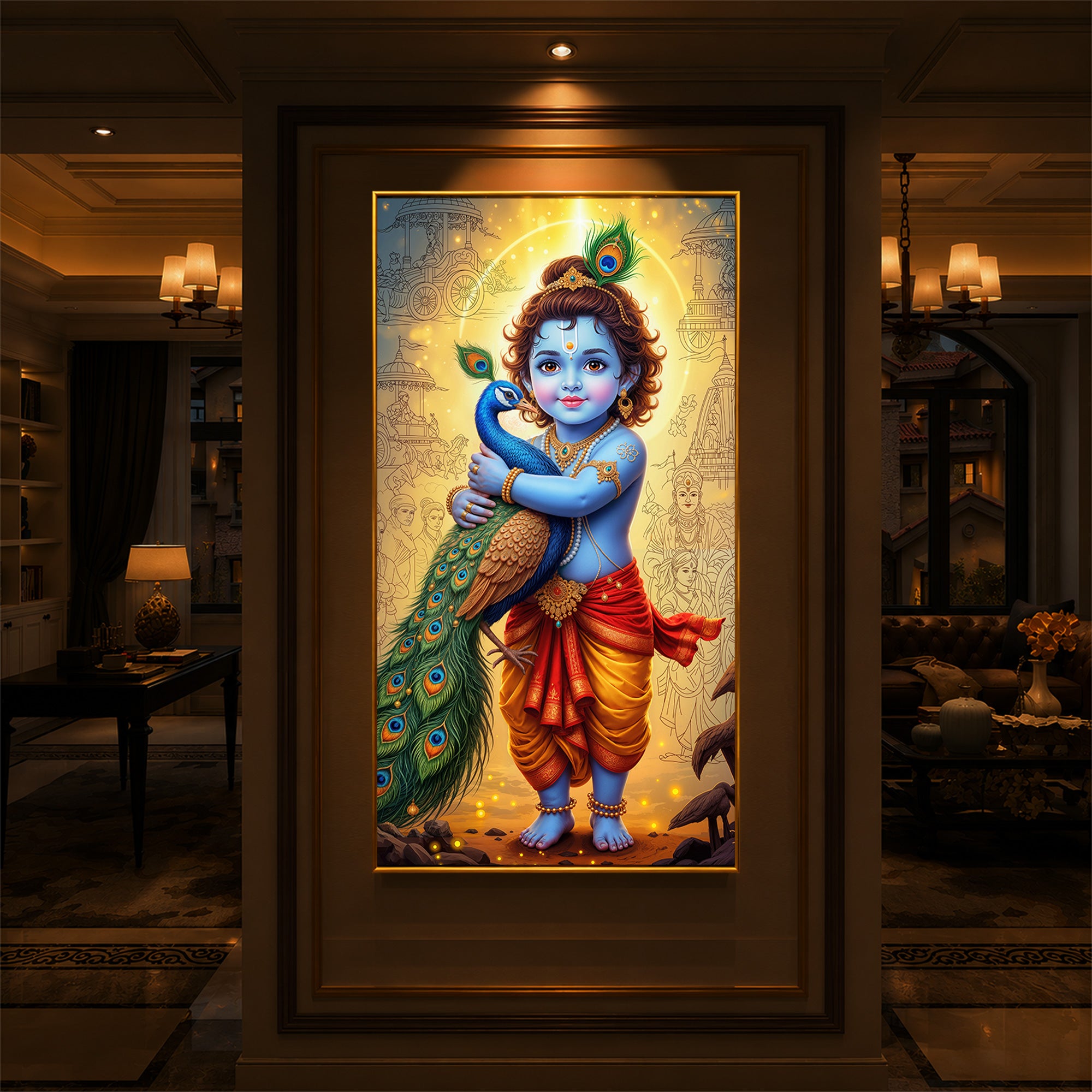 Little krishna Modern Luxury Backlight Vertical Wall Art