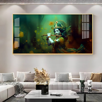 Murli Manohar Premium Acrylic Horizontal Wall Art - 24X12 inches / Gold