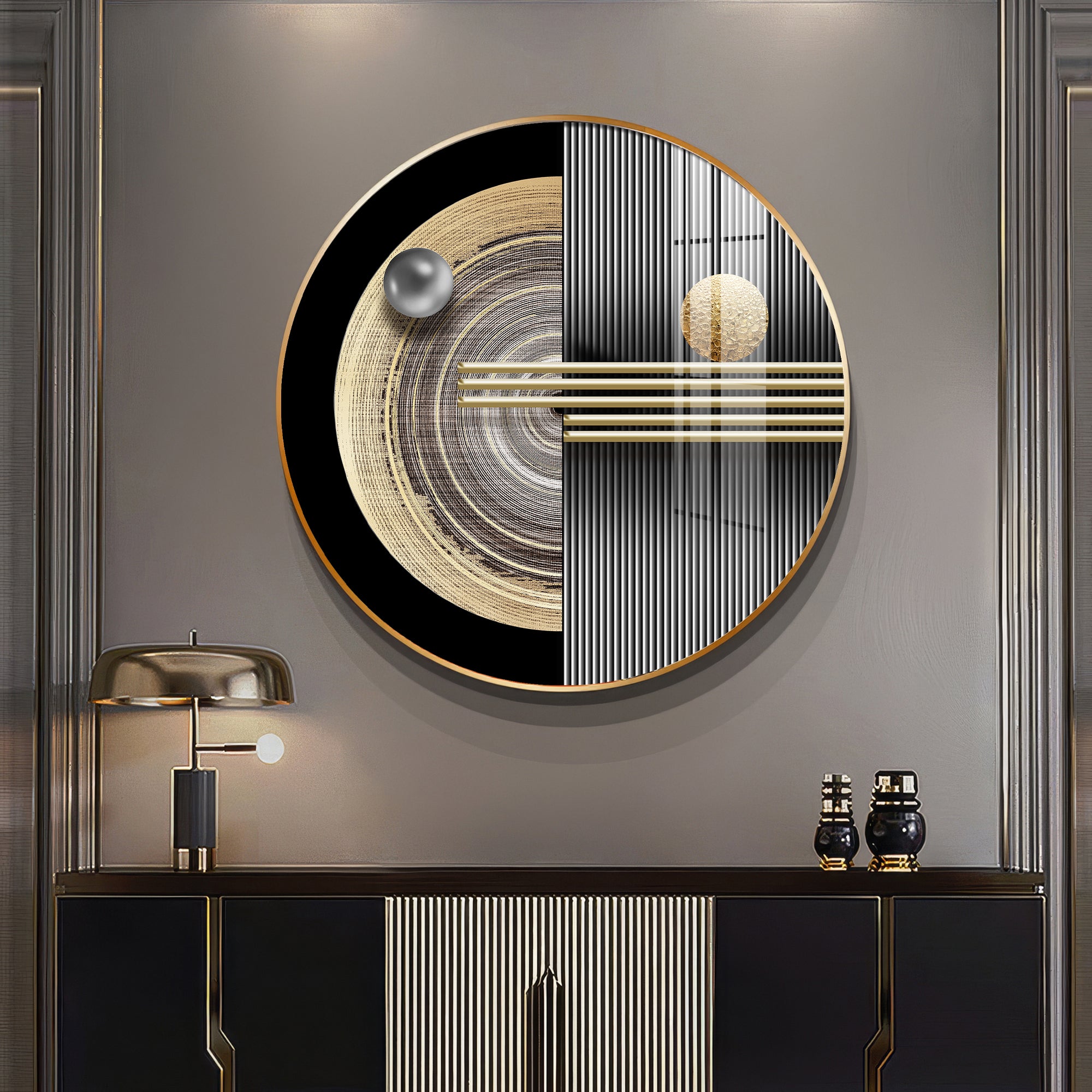 Golden Orb Premium Acrylic Round Wall Art