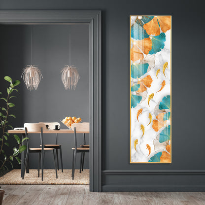 Blue & Gold Ginkgo Leaves Premium Acrylic Vertical Wall Art