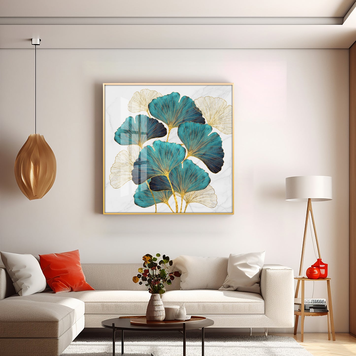 Green Lotus Leaf Premium Acrylic Square Wall Art