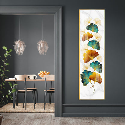 Golden Green Leaves Premium Acrylic Vertical Wall Art