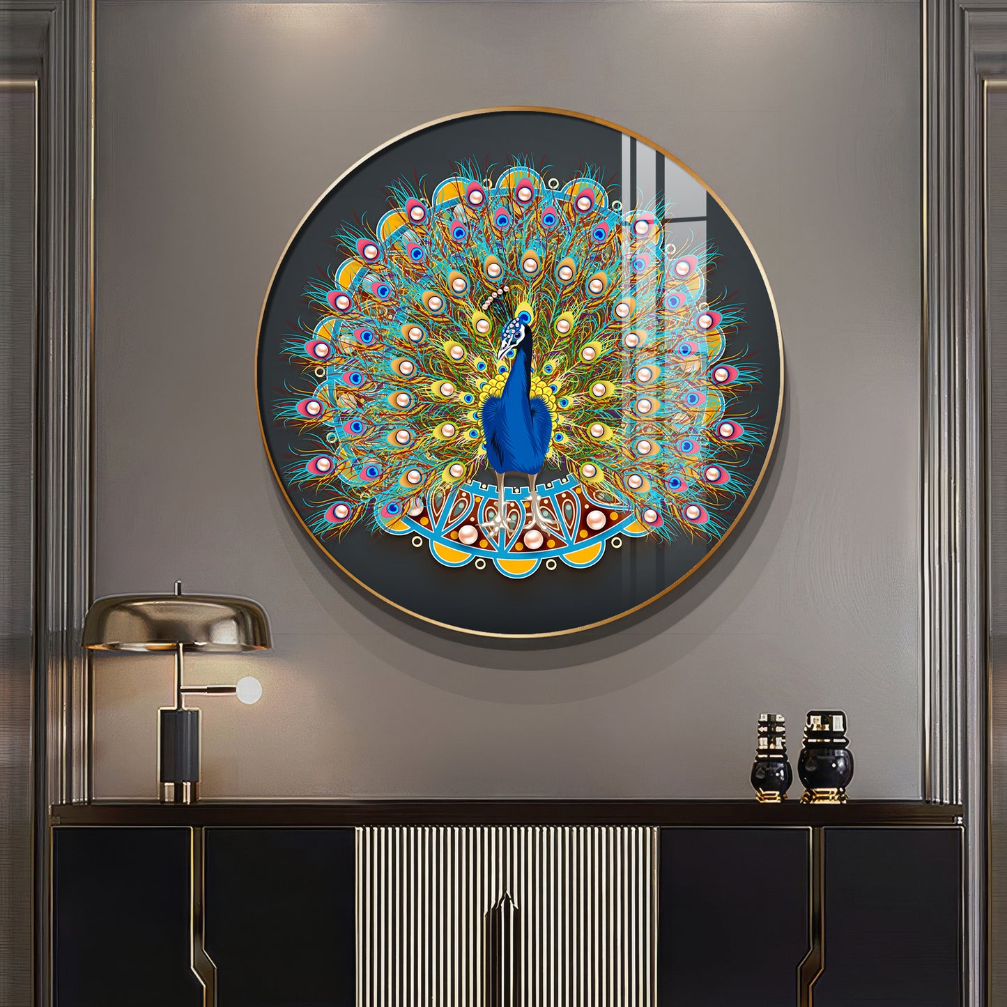 Vibrant Peacock Premium Acrylic Round Wall Art