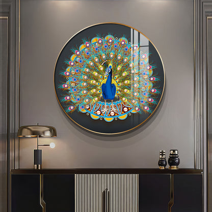 Vibrant Peacock Premium Acrylic Round Wall Art