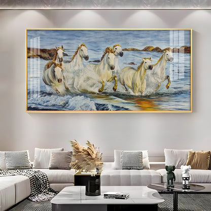 Horses Crossing River Premium Acrylic Horizontal Wall Art