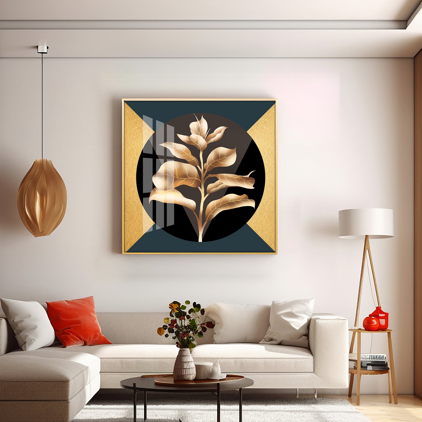 Golden Tropical Leaf Luxury Crystal Square Wall Art