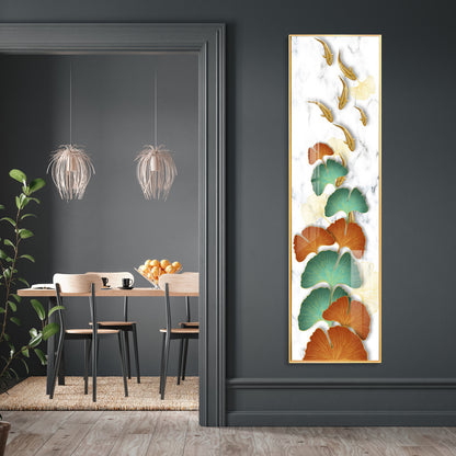 Golden Fish & Colorful Ginkgo Leaves Premium Acrylic Vertical Wall Art