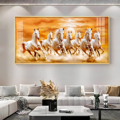 Vastu 7 Running White Horses Premium Acrylic Horizontal Wall Art