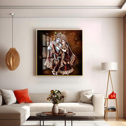 Lovely Radha Krishna Luxury Crystal Square Wall Art