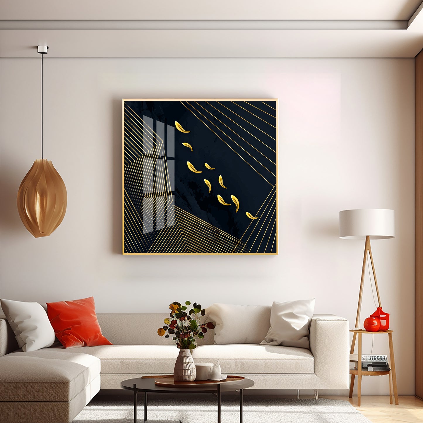 Gold Foil Goldfish Premium Acrylic Square Wall Art