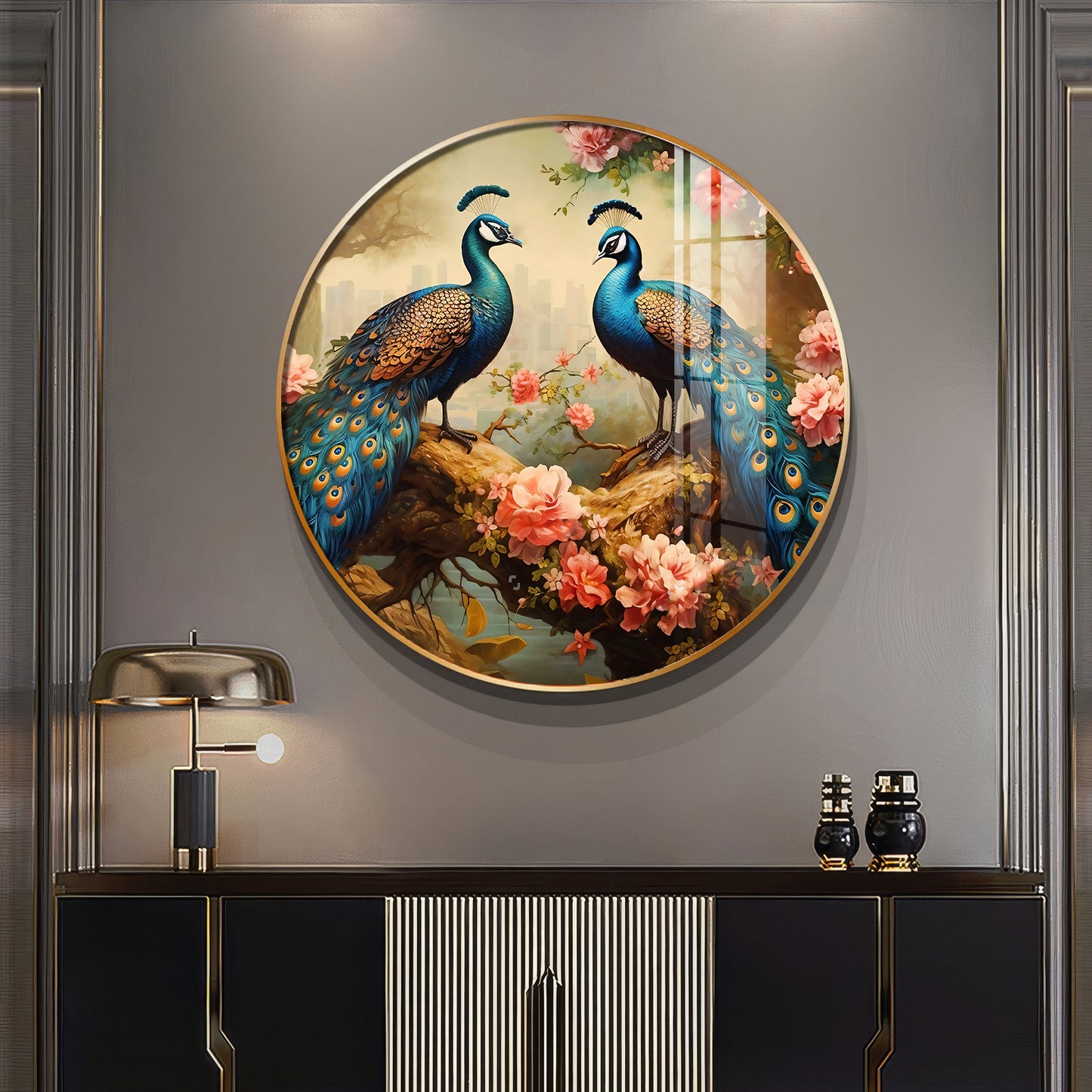 Vibrant Peacock Premium Acrylic Round Wall Art