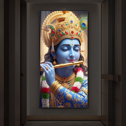 Lord Krishna Modern Luxury Backlight Vertical Wall Art