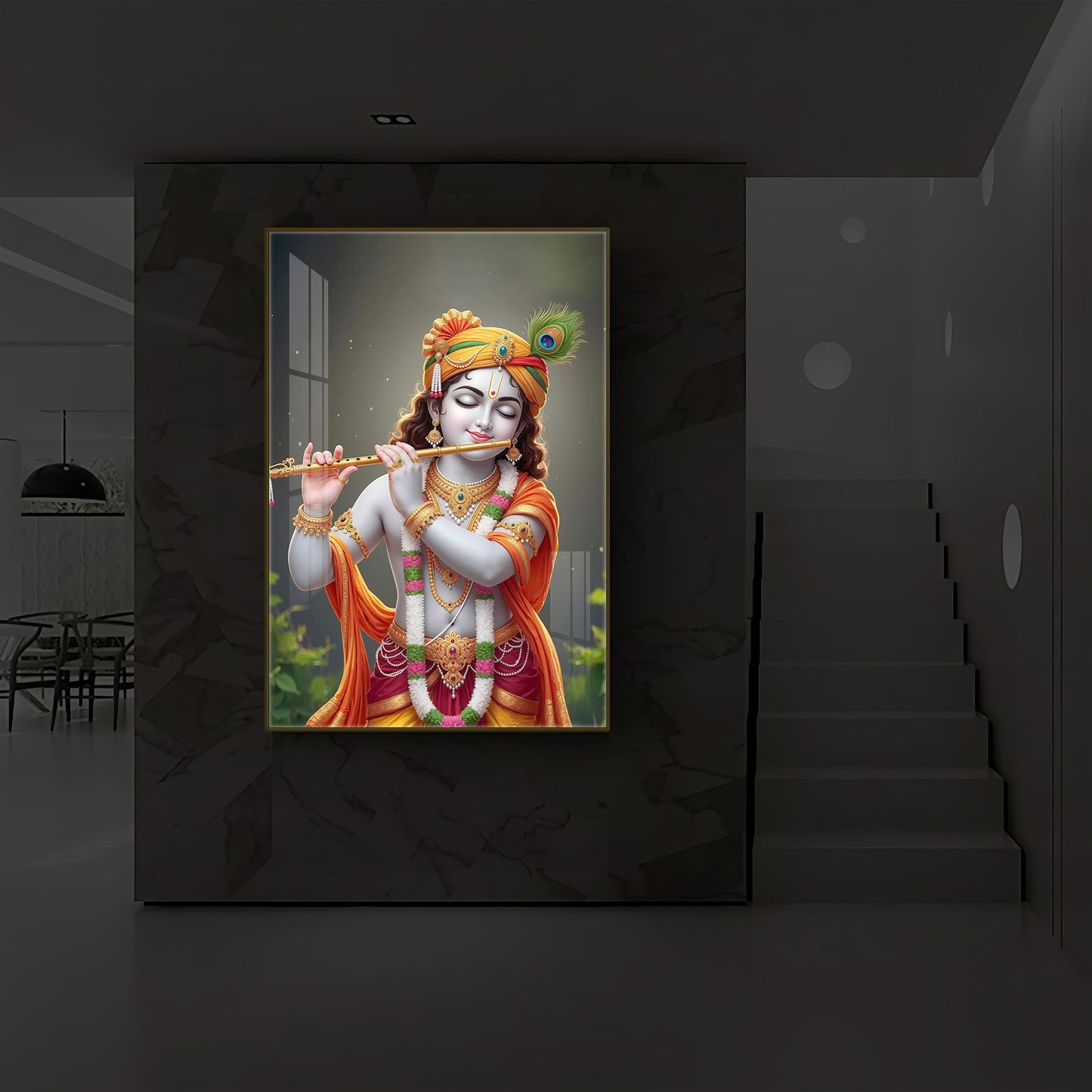 Shri Krishna Modern Luxury Backlight Vertical Wall Art