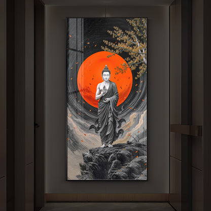 Namo Buddhay Modern Luxury Backlight Vertical Wall Art