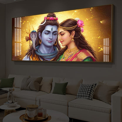 Shiv Parvati Modern Luxury Backlight Horizontal Wall Art