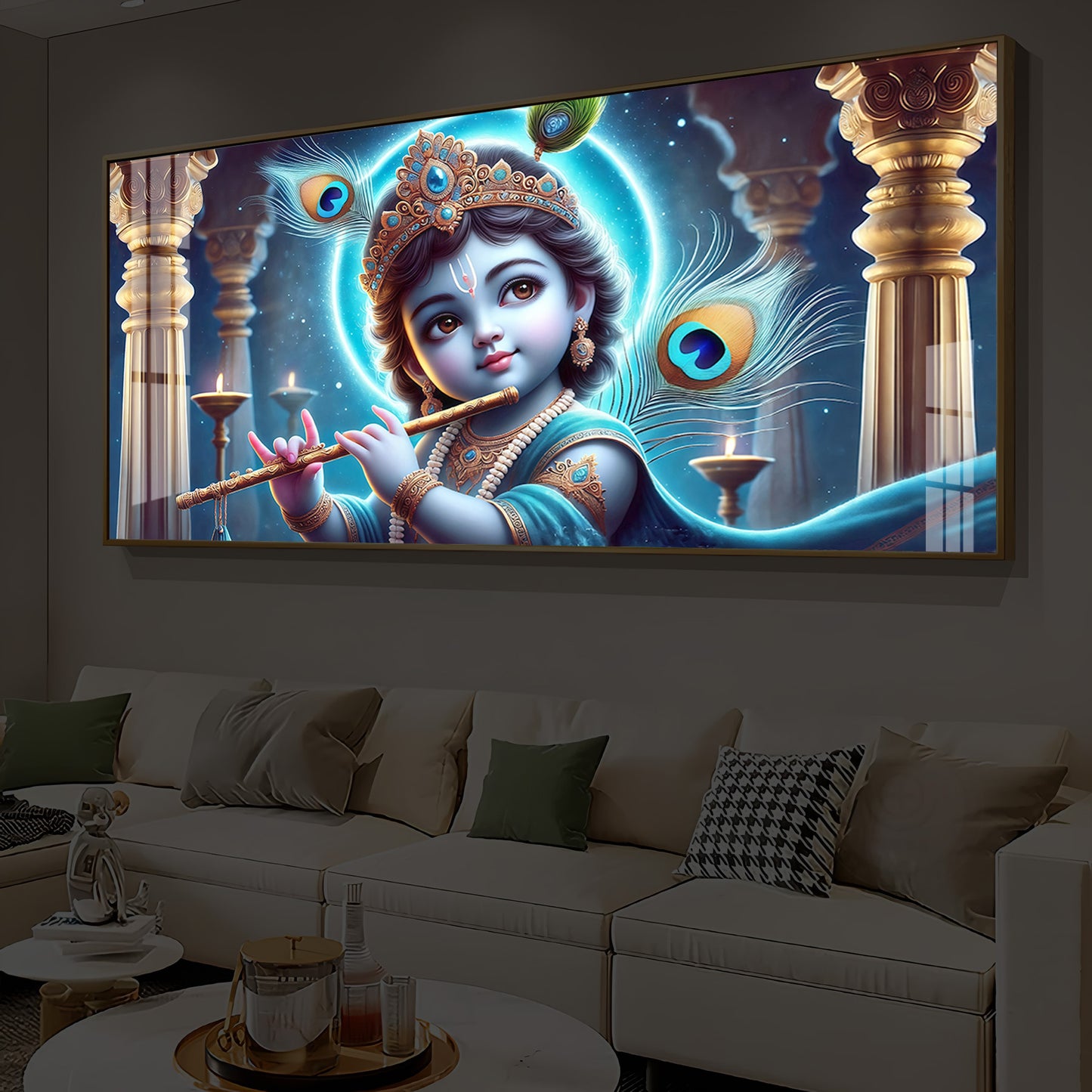 Bal Krishna Ji Modern Luxury Backlight Horizontal Wall Art