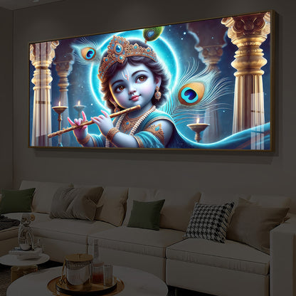 Bal Krishna Ji Modern Luxury Backlight Horizontal Wall Art