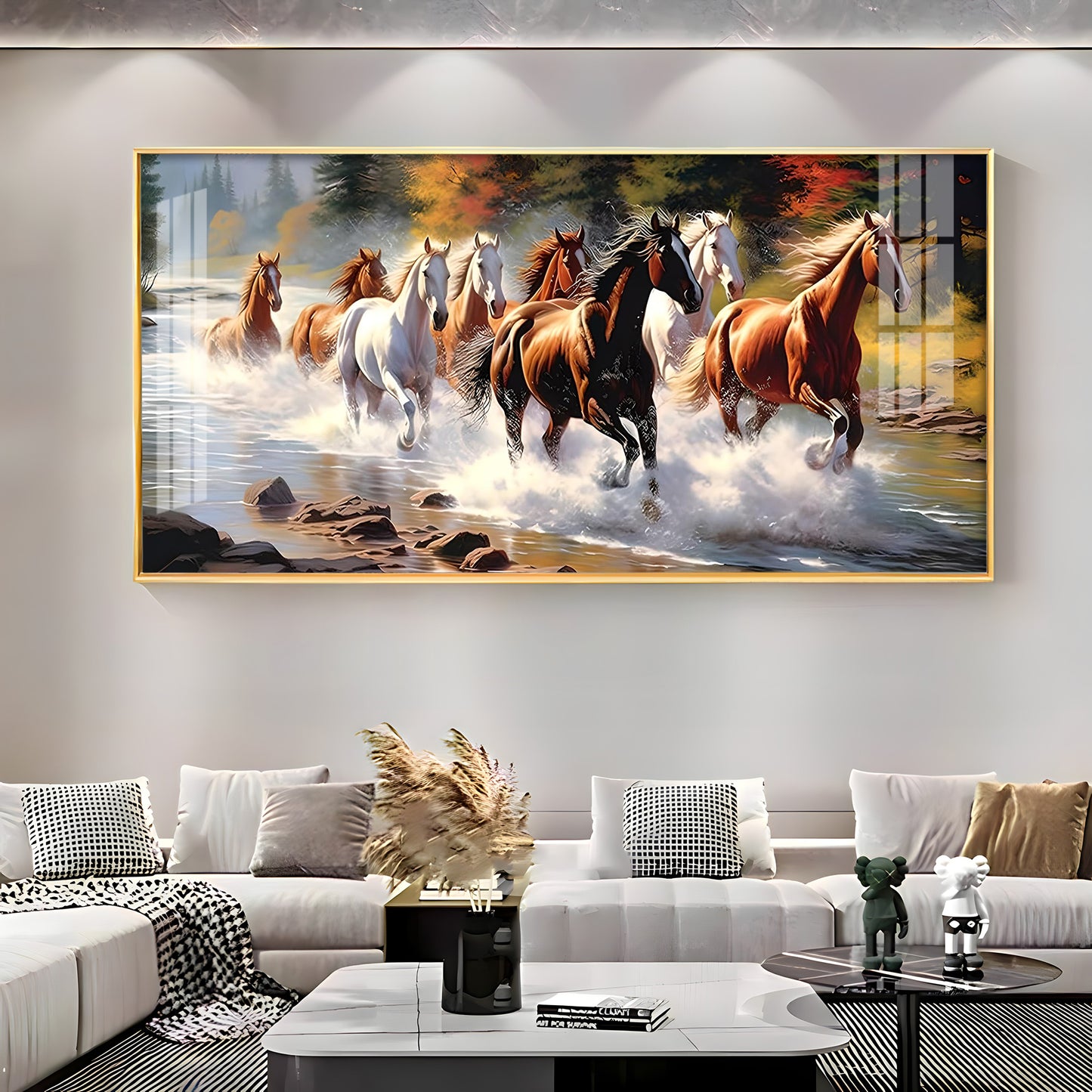 Running Horses in River Premium Acrylic Horizontal Wall Art