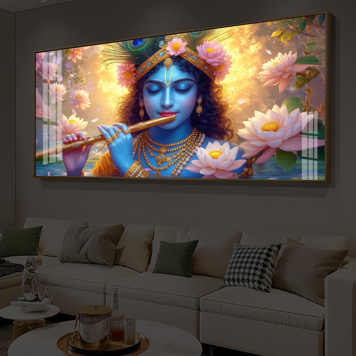Shree Krishna Modern Luxury Backlight Horizontal Wall Art