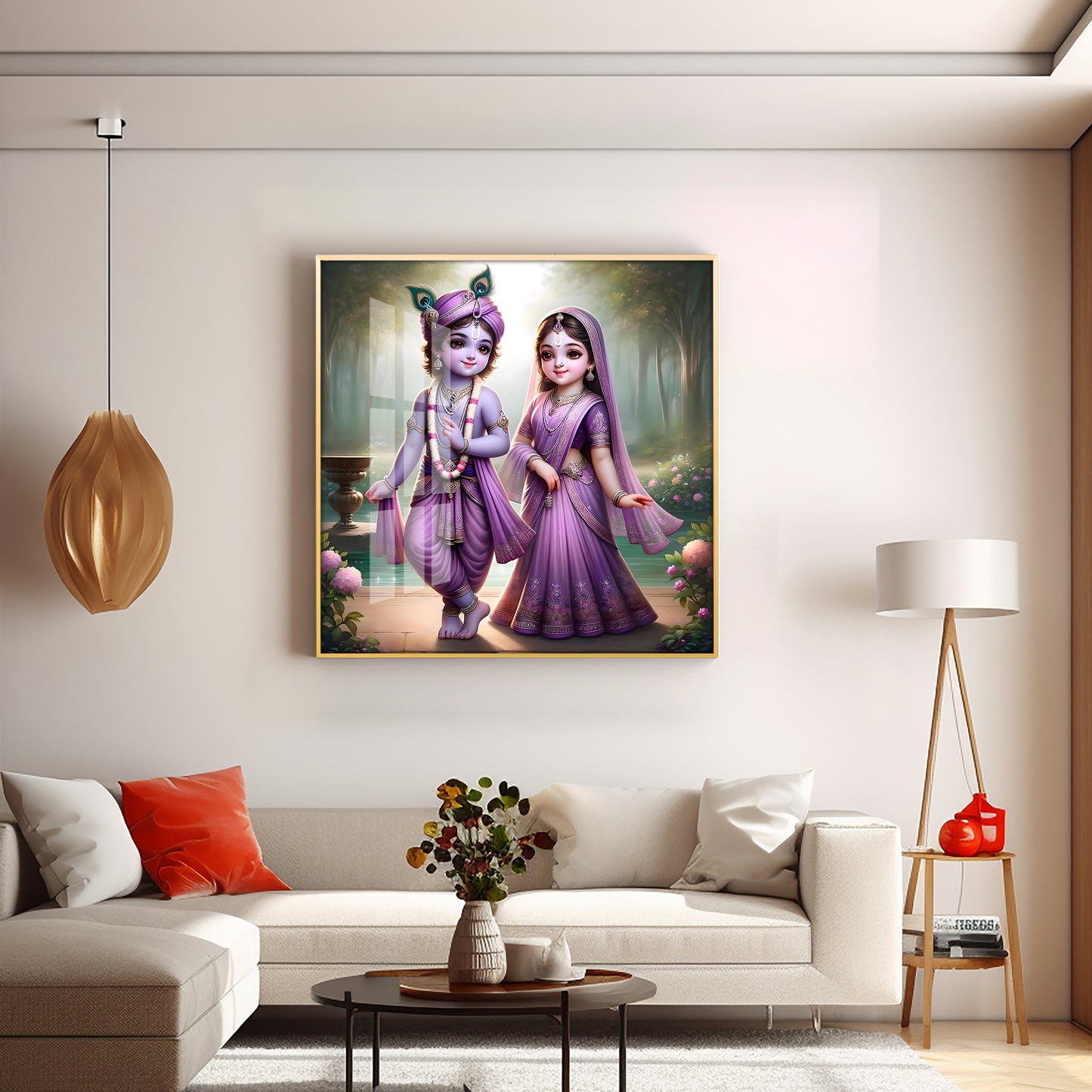 Radha Krishna Bal Roop Premium Acrylic Square Wall Art