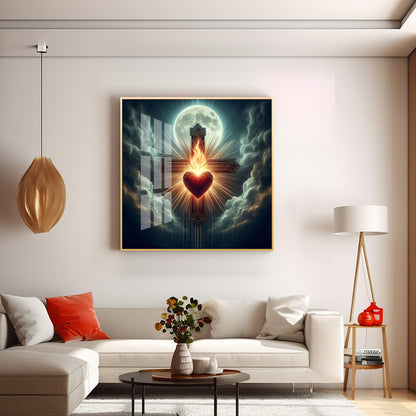 Heart Of Fire and Faith Premium Acrylic Square Wall Art