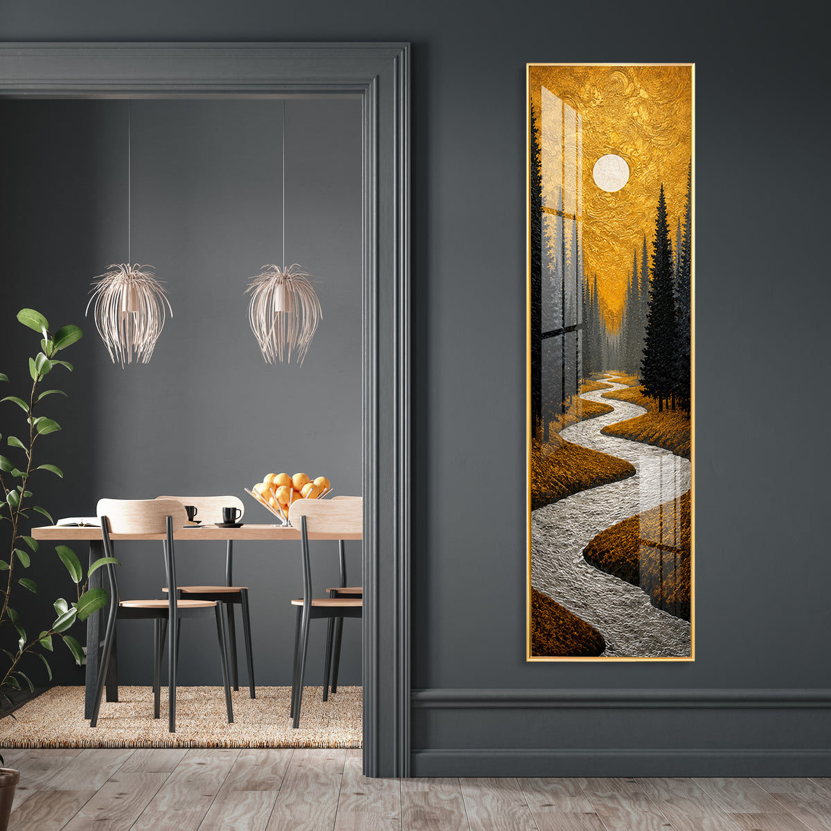 Golden Winding River Forest Premium Acrylic Vertical Wall Art