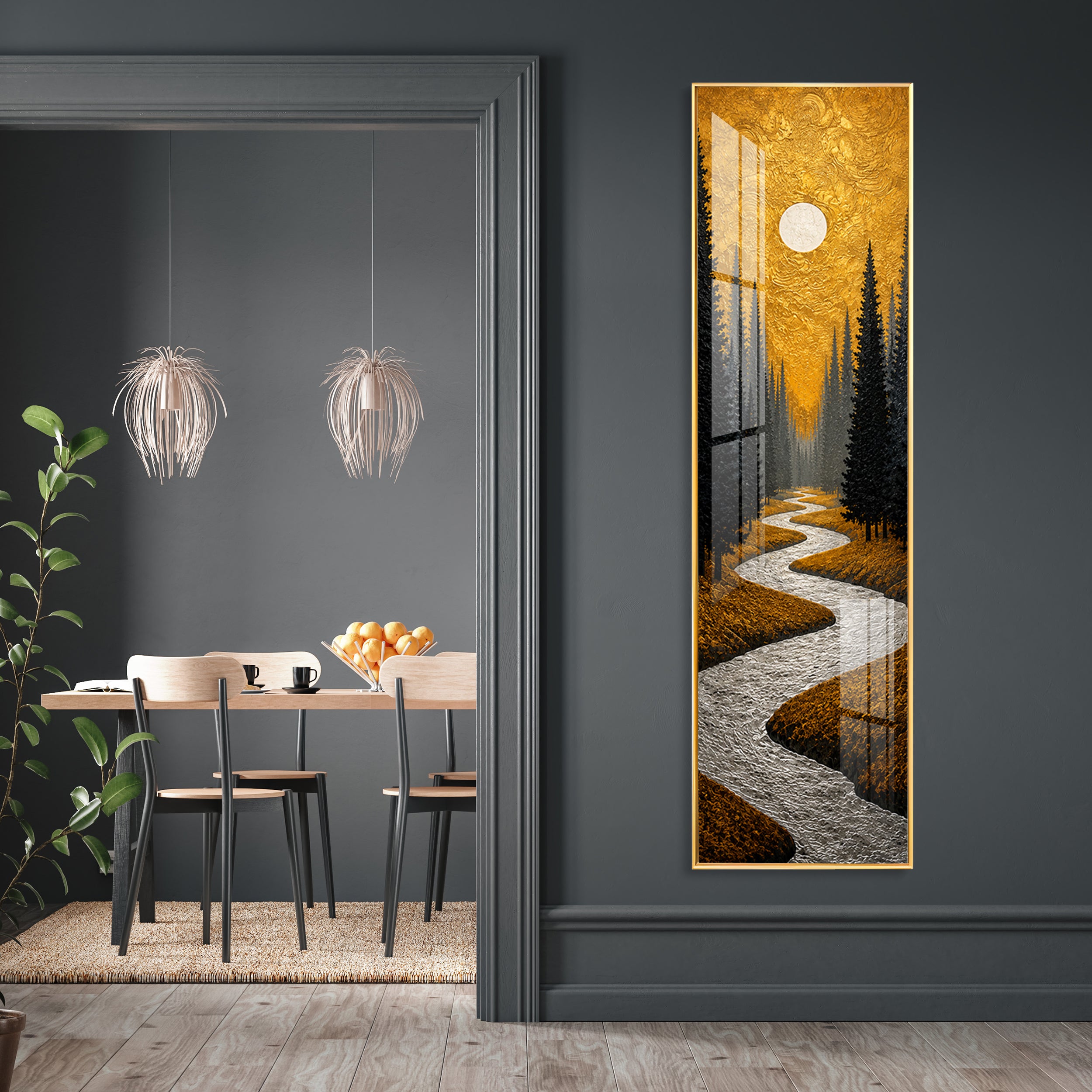 Golden Winding River Forest Premium Acrylic Vertical Wall Art