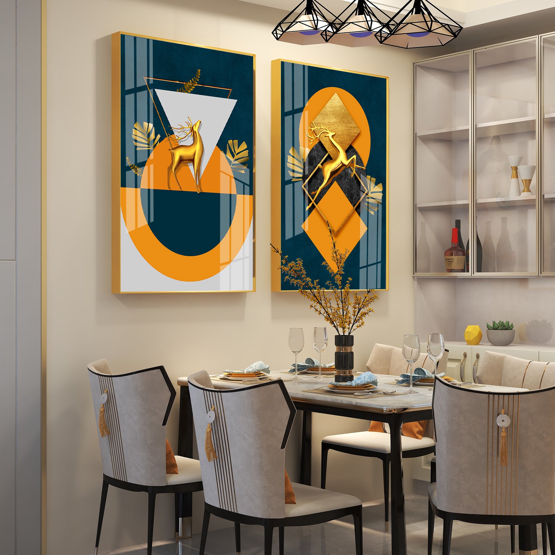 Geometric Splendor Premium Acrylic Vertical Wall Art (Set Of 2)