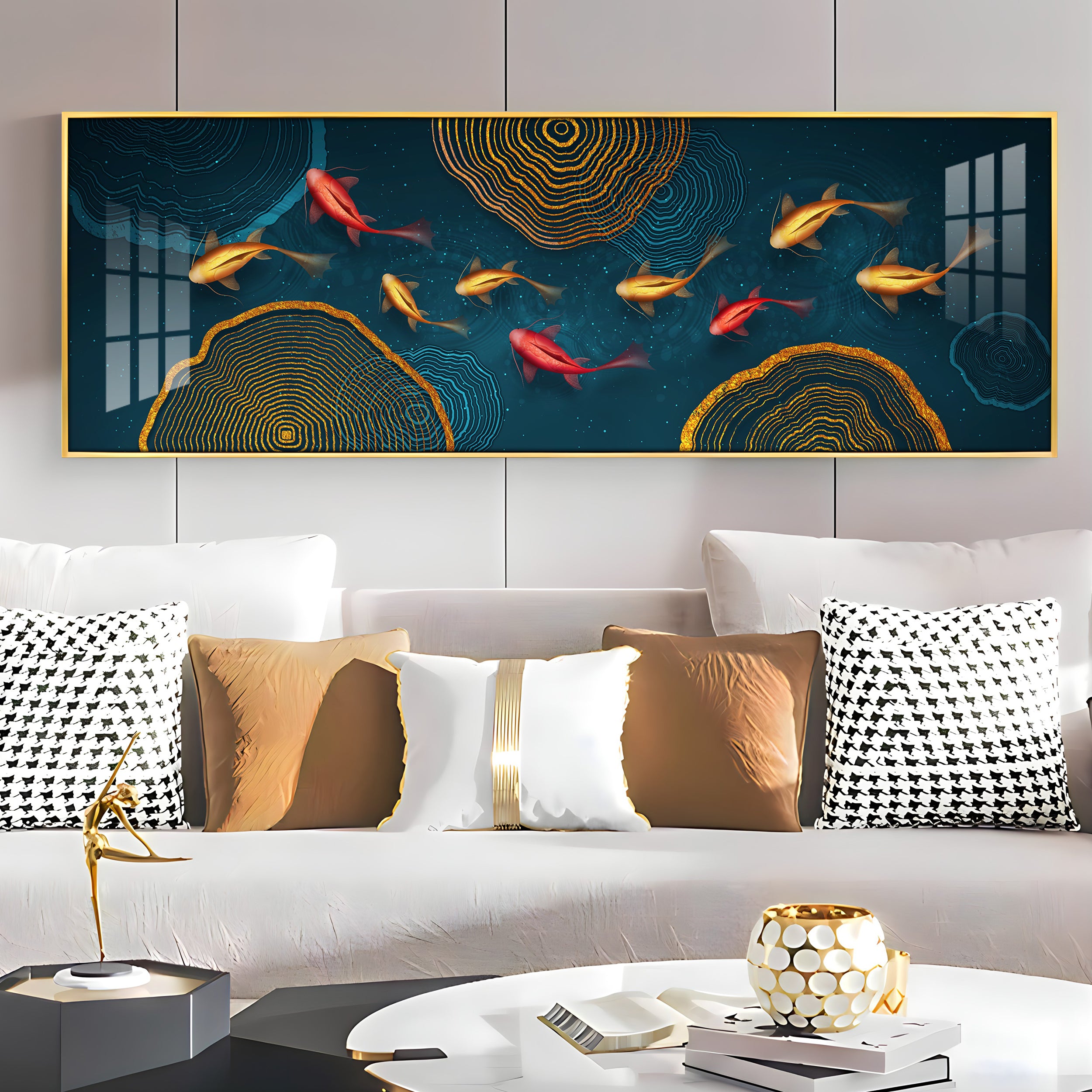 Colorful Koi Fish Luxury Crystal Horizontal Wall Art