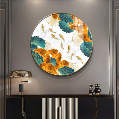 Golden Leaf Premium Acrylic Round Wall Art