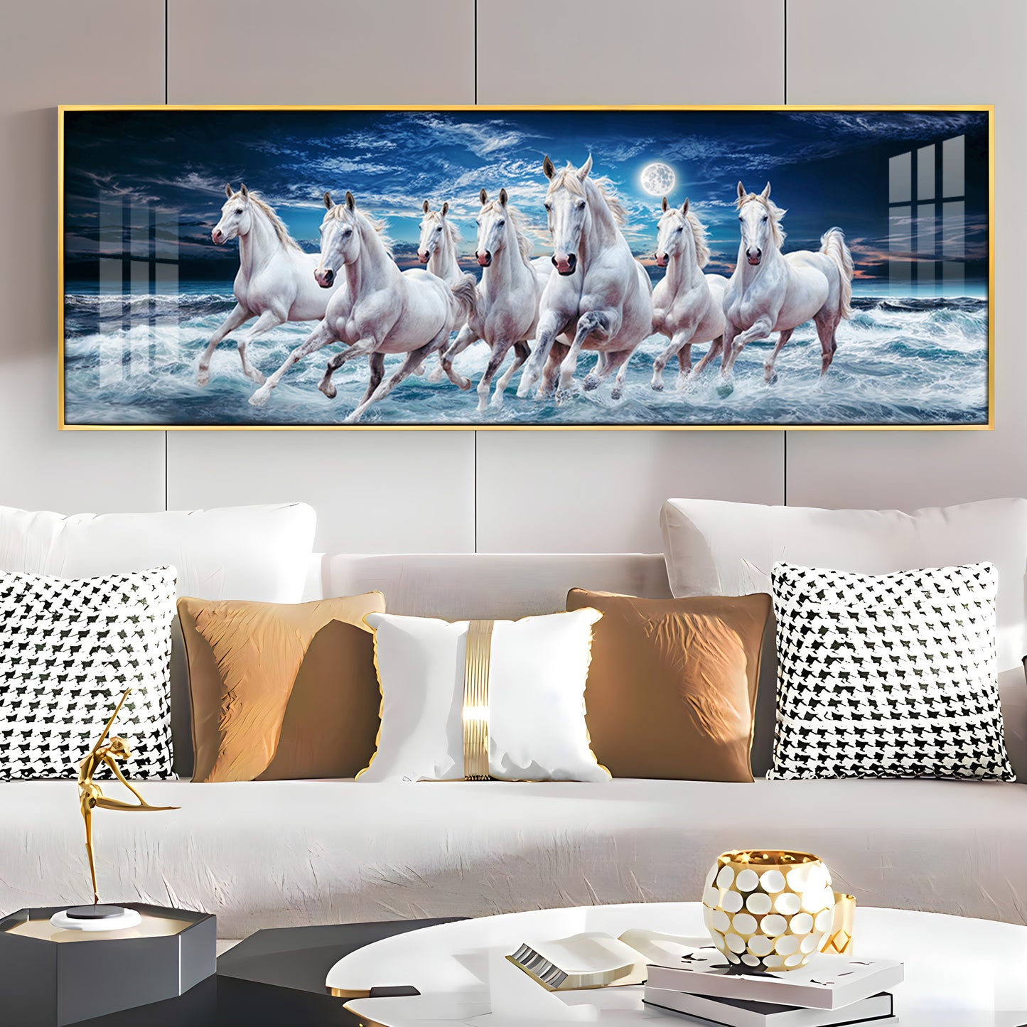 High-Quality Vastu Seven Running Horse Premium Acrylic Horizontal Wall Art