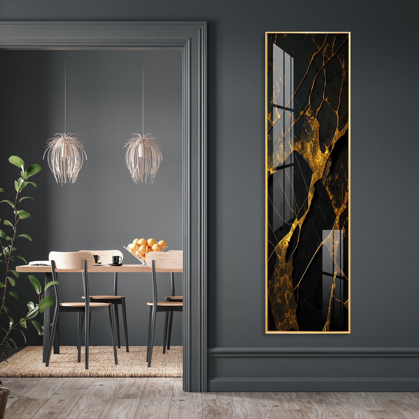 Golden Crack Pattern Premium Acrylic Vertical Wall Art