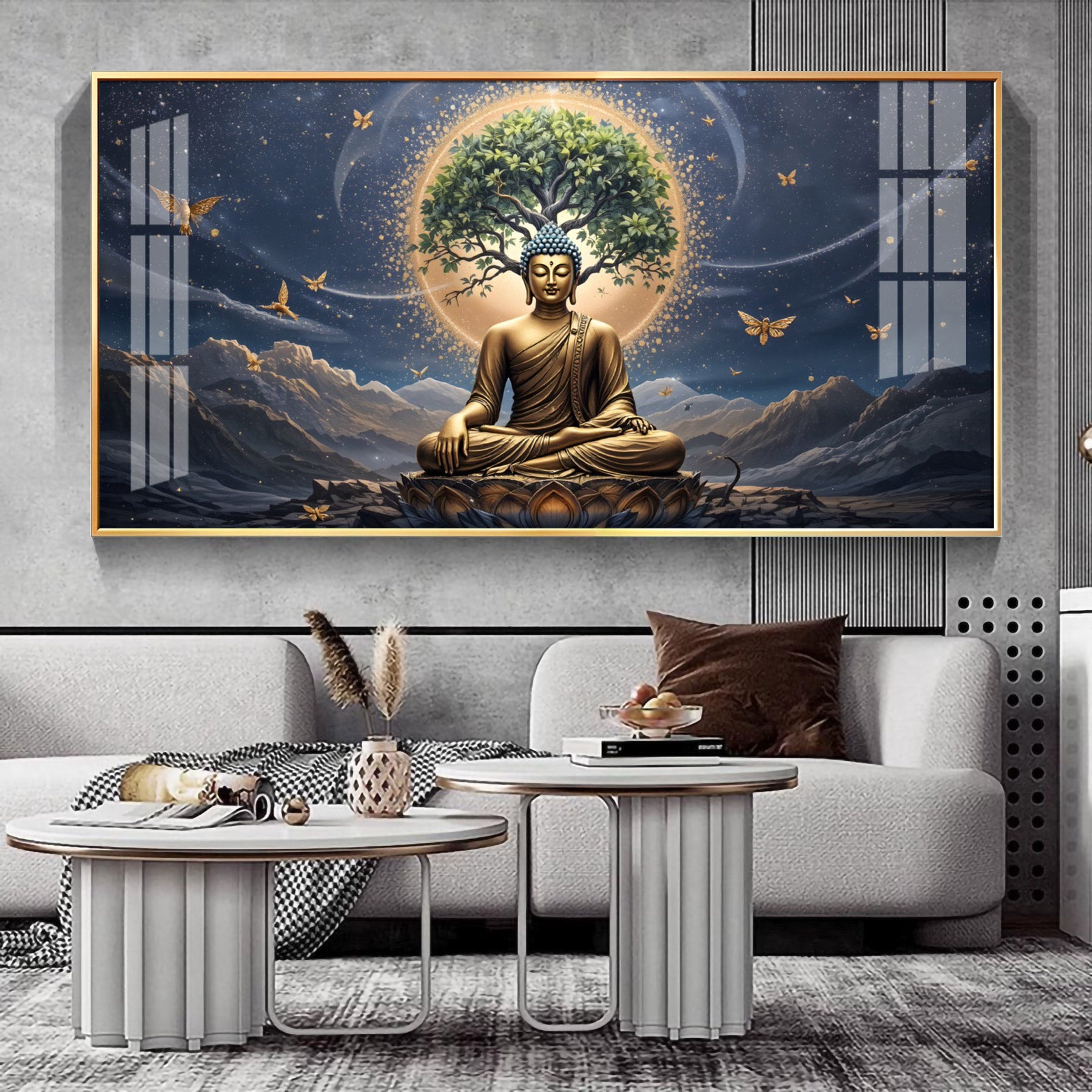 Meditating Buddha In Night Premium Acrylic Horizontal Wall Art