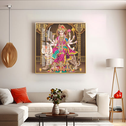 Eternal Devotion Of Durga Mata Premium Acrylic Square Wall Art