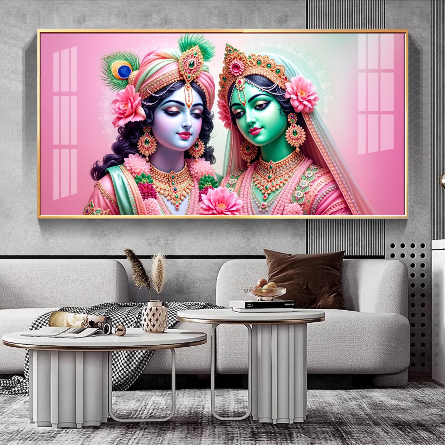 Radha Krishna Sculpture Premium Acrylic Horizontal Wall Art