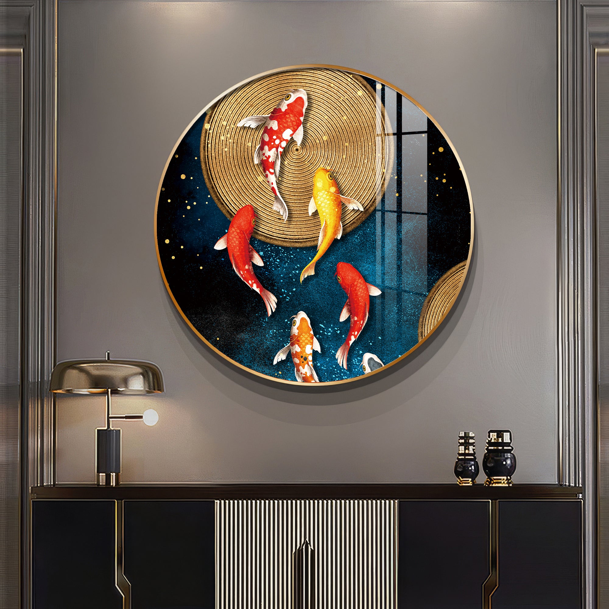 Koi Harmony Premium Acrylic Round Wall Art