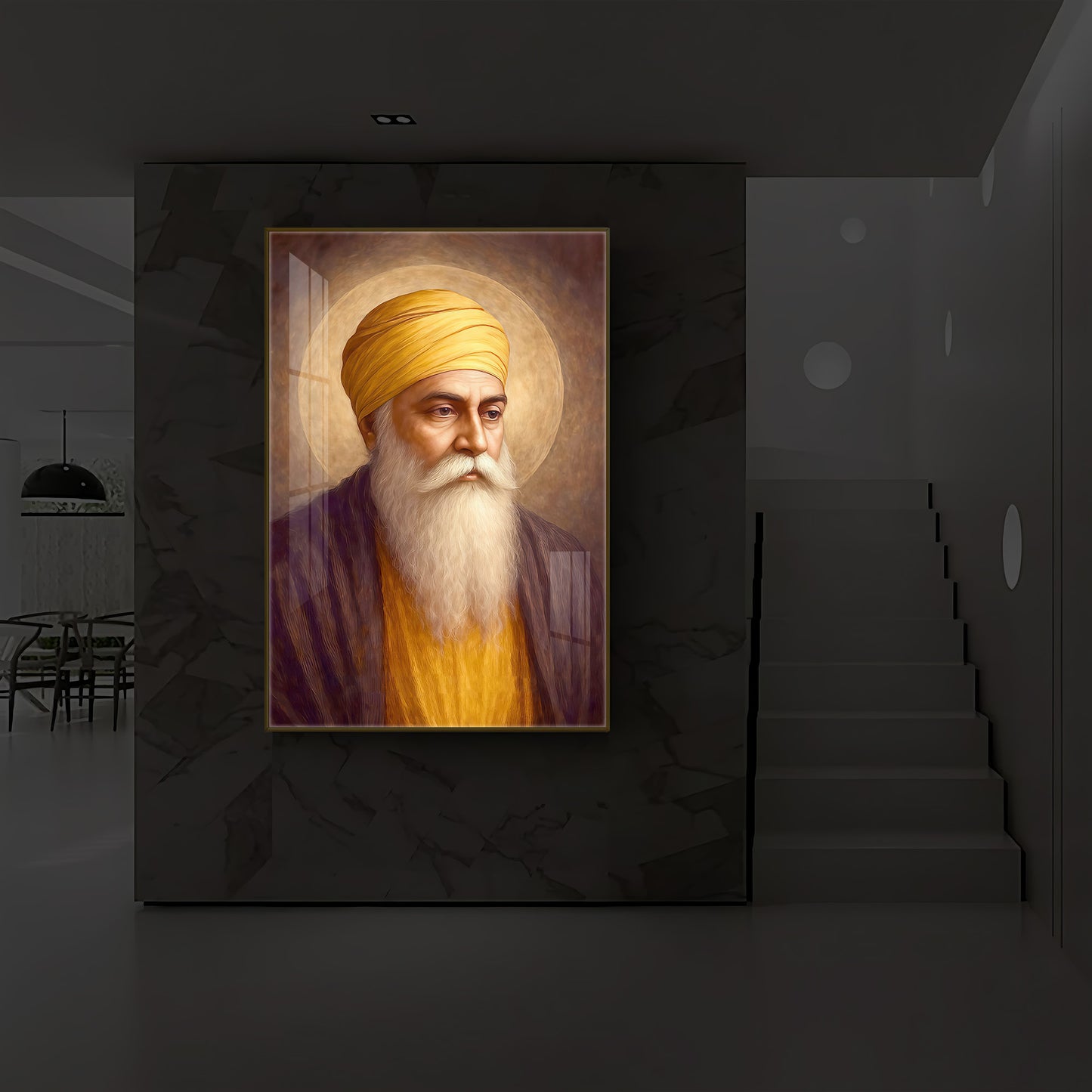 Guru Nanak Dev Ji Modern Luxury Backlight Vertical Wall Art
