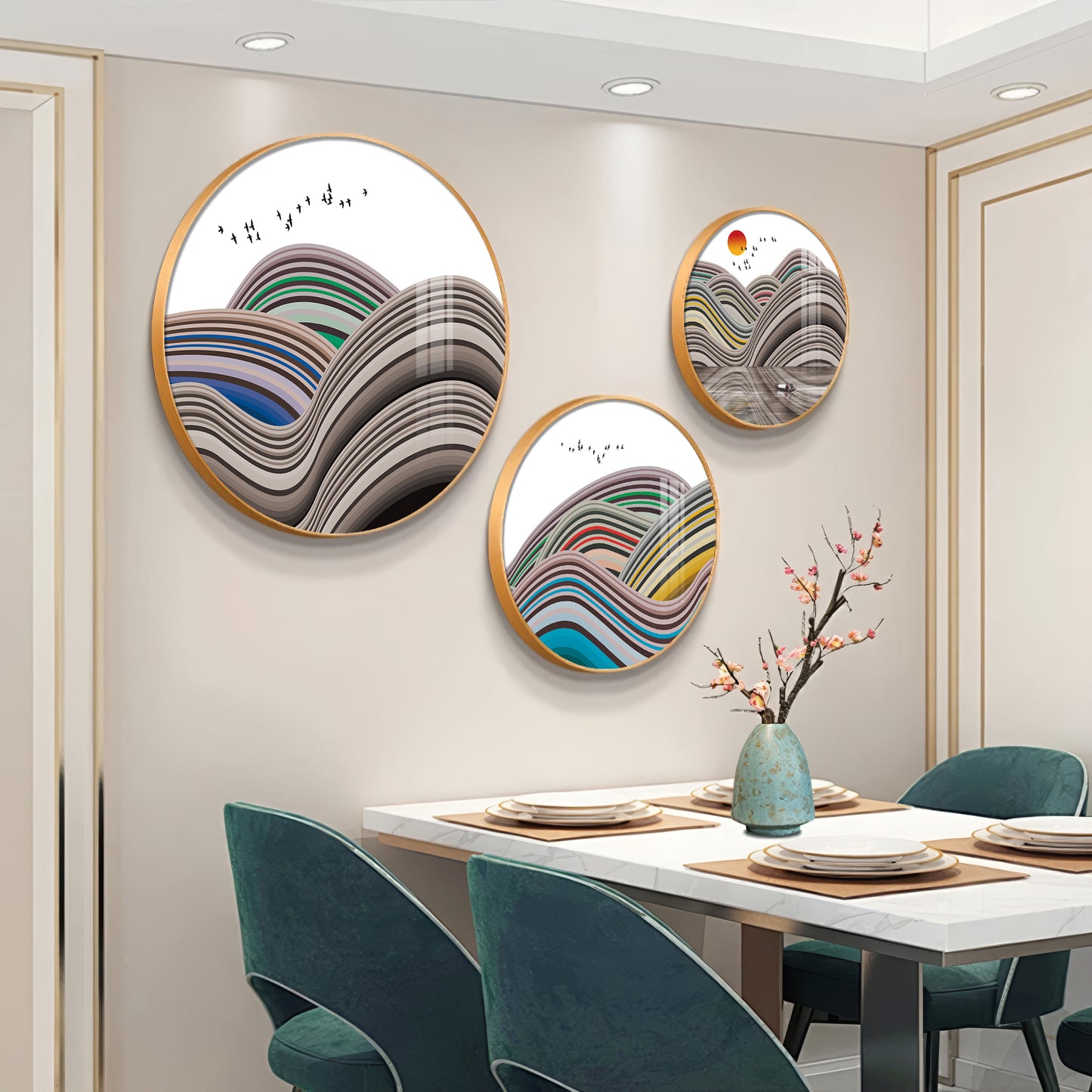 Flair Style Hills Premium Acrylic Round Wall Art (Set of 3)