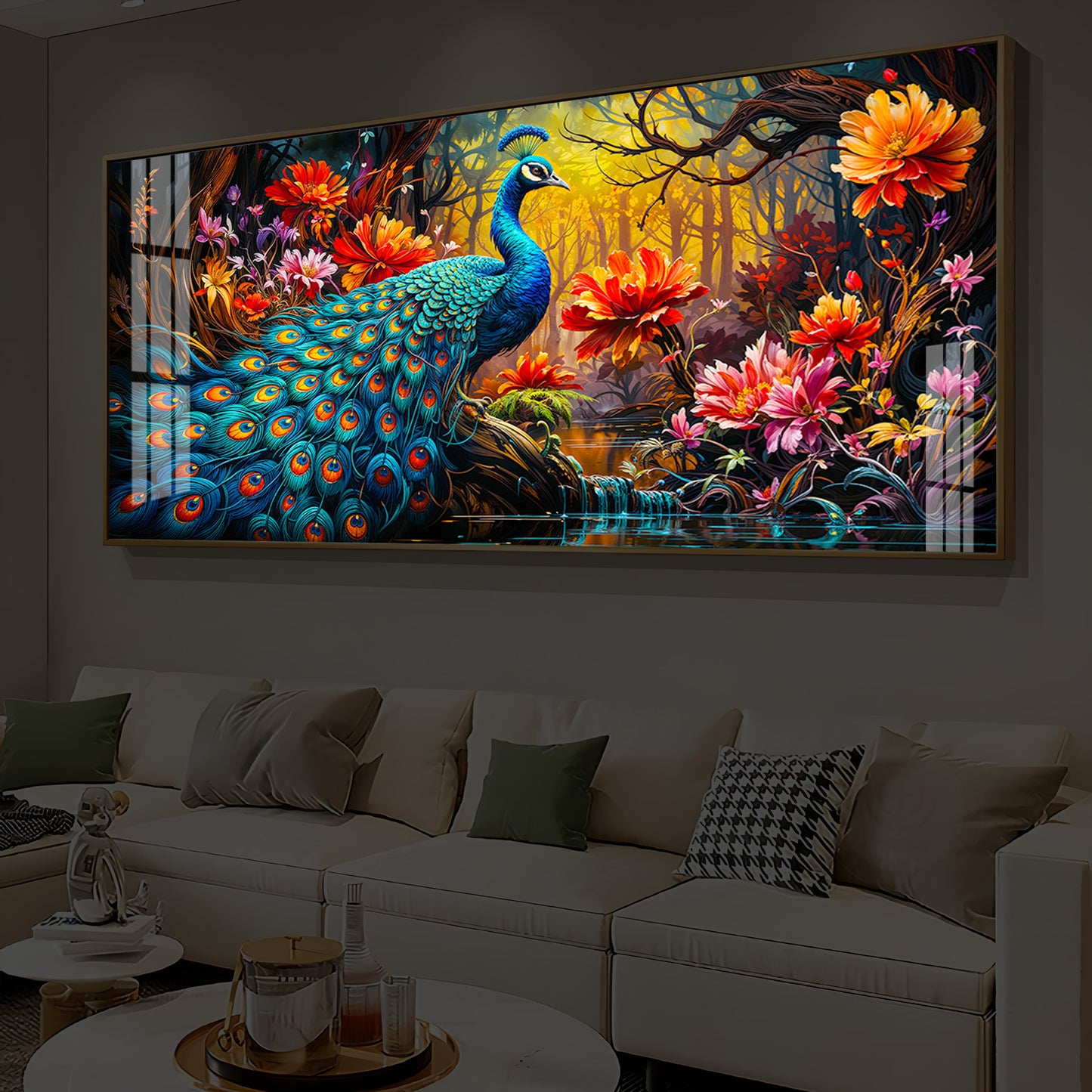 Beautiful Peacock Modern Luxury Backlight Horizontal Wall Art