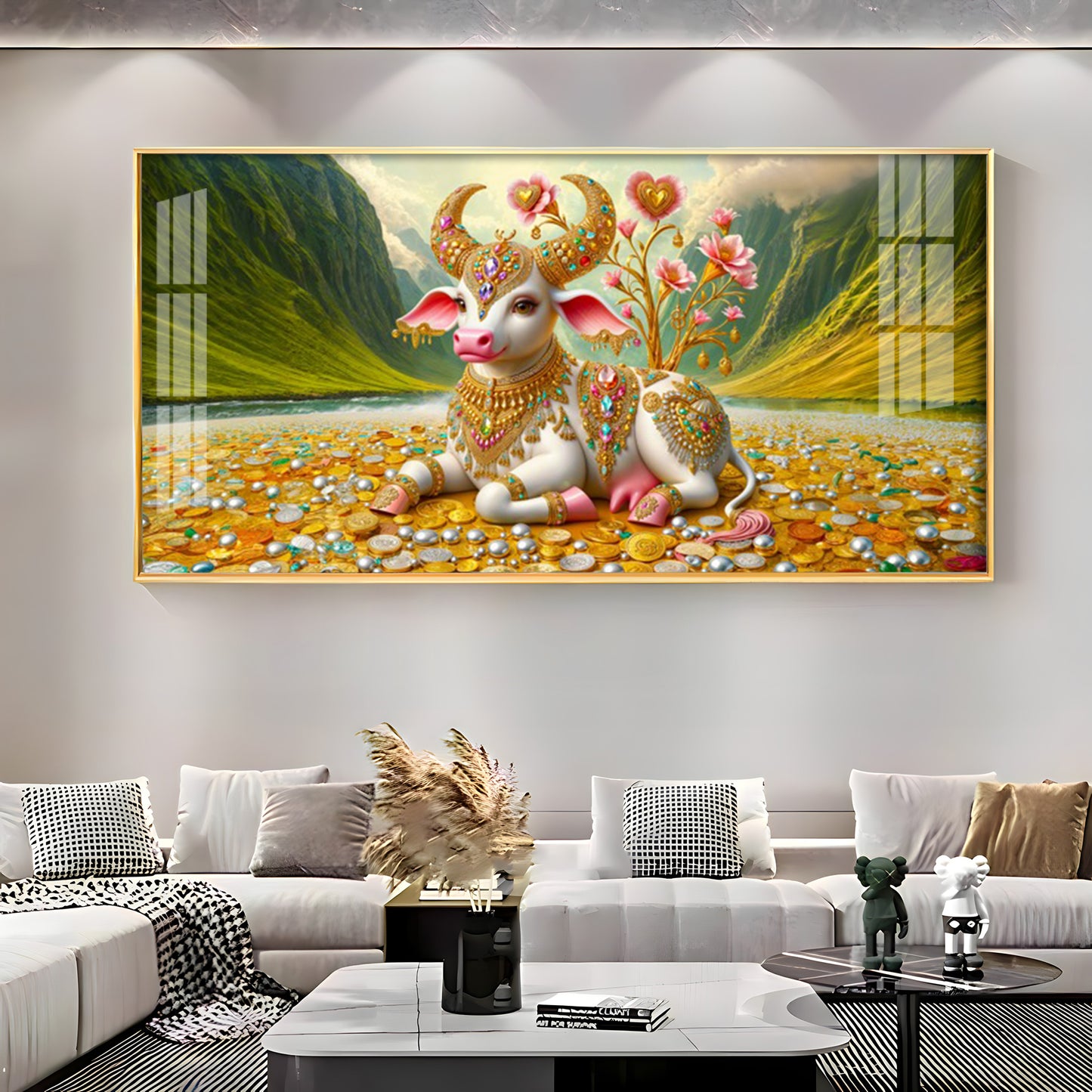 Ornamented Kamadhenu Premium Acrylic Horizontal Wall Art