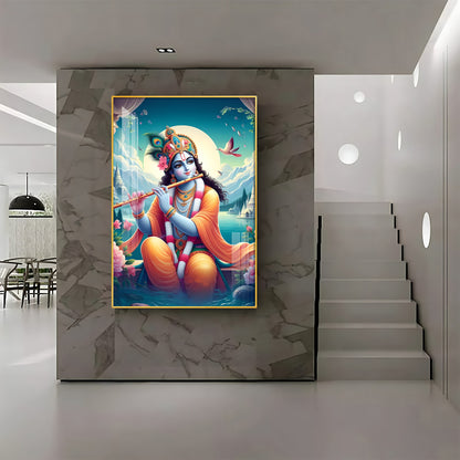 Lord Krishna Devotion Premium Vertical Acrylic Wall Art