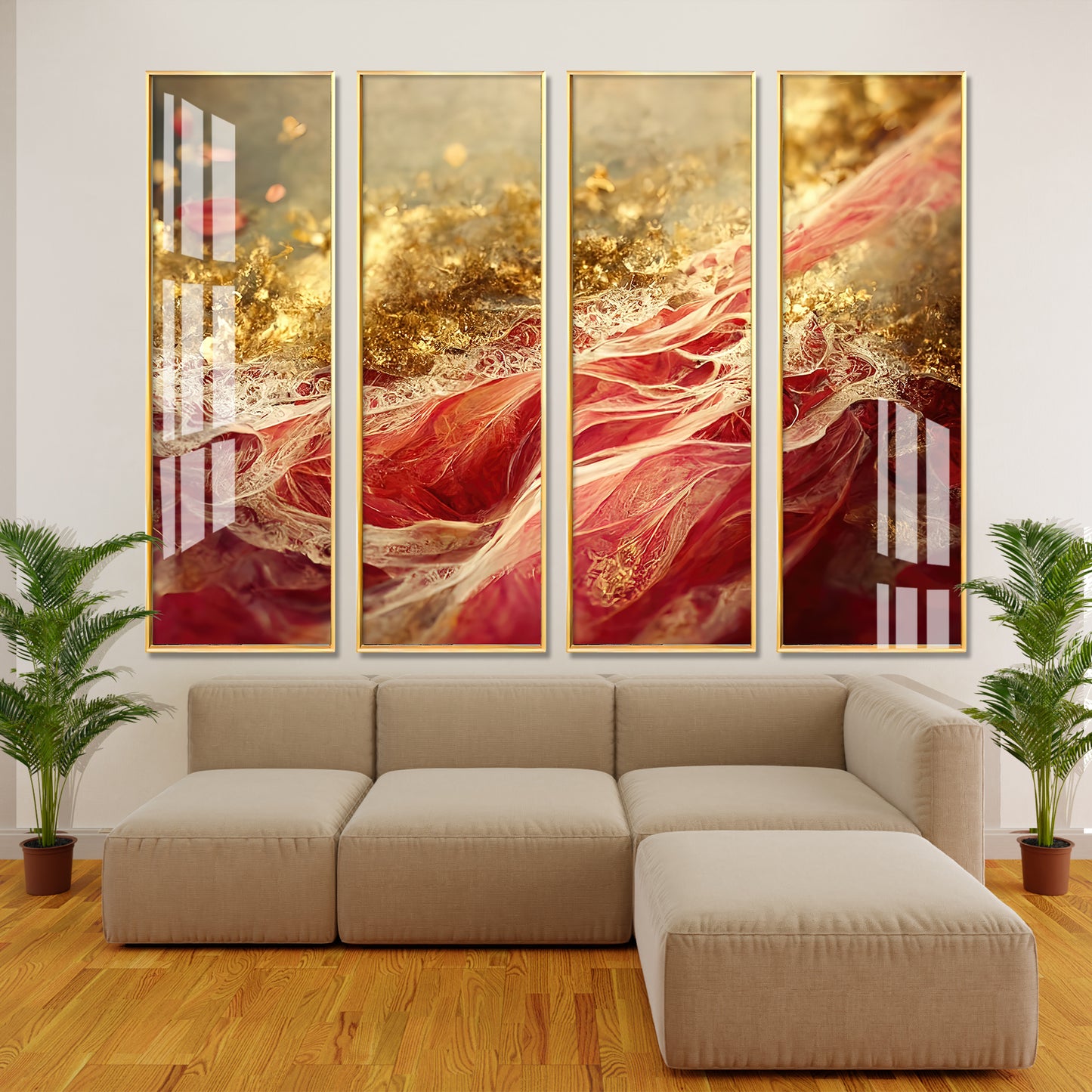 Passionate Red & Golden Premium Acrylic Vertical Wall Art (set of 4)