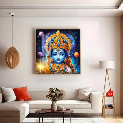 Krishna in Majestic Hues Premium Acrylic Square Wall Art