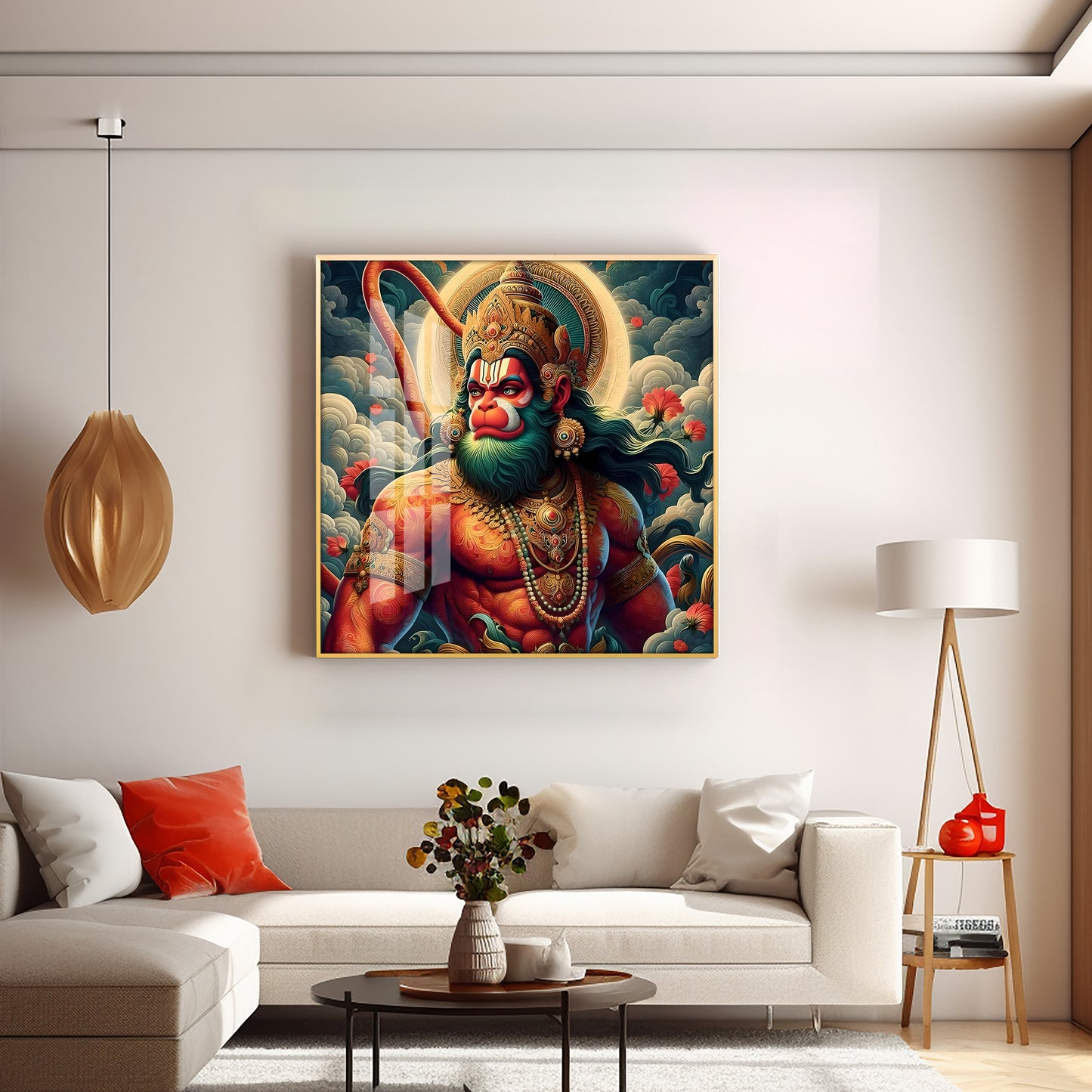 Veer Hanuman Ji Premium Acrylic Square Wall Art