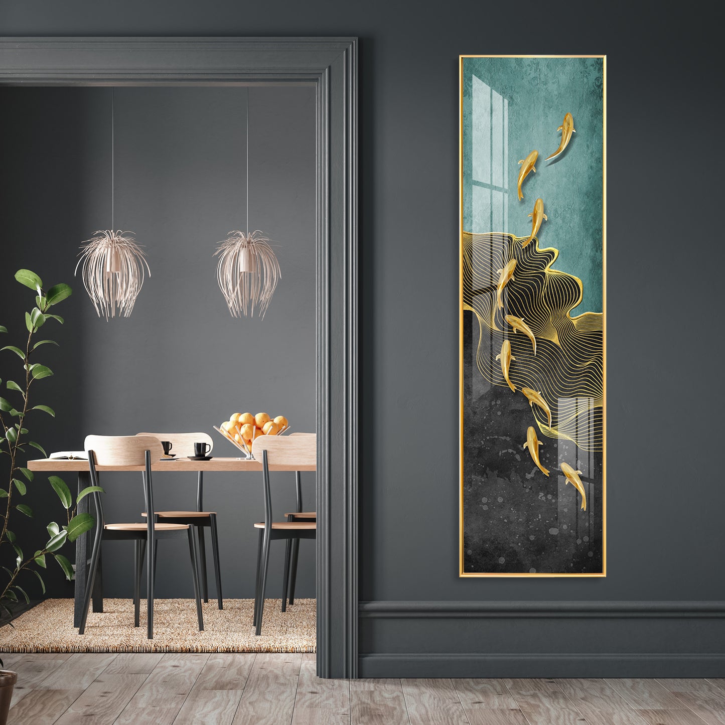 9 Golden Koi Fishes Premium Acrylic Vertical Wall Art